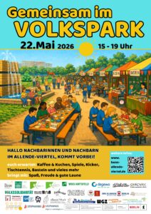 Gemeinsam im Volkspark. Nachbarschaftliche Veranstaltung am 22. Mai 2026.